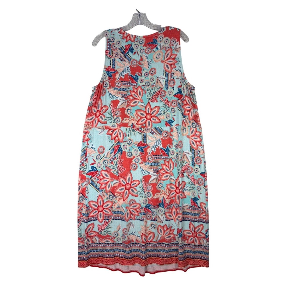 J. Jill Women Tall L Floral Sleeveless Knit Dress Aqua Coral Hibiscus 132803 NWT - Picture 2 of 8